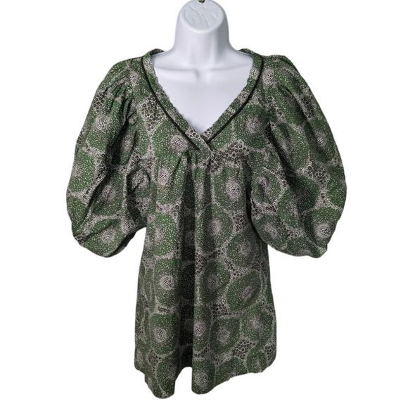 Miss Sixty Collection Green Puff Sleeve V Neck  Blouse XS - Picture 1 of 10